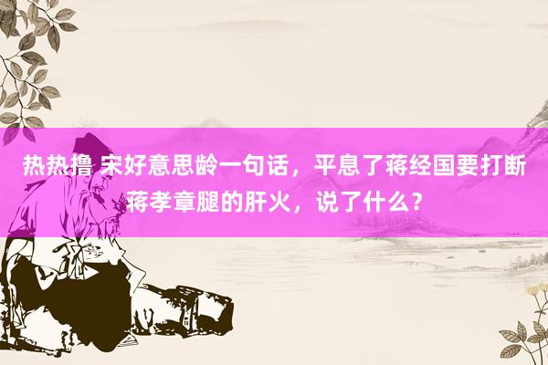 热热撸 宋好意思龄一句话，平息了蒋经国要打断蒋孝章腿的肝火，说了什么？