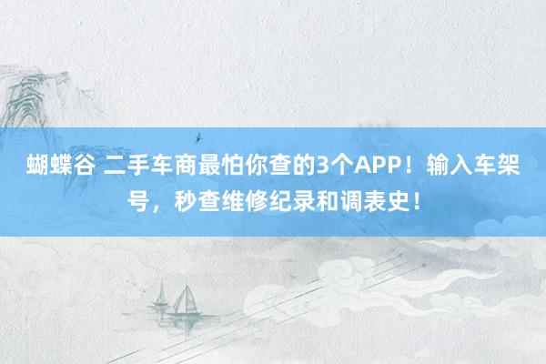 蝴蝶谷 二手车商最怕你查的3个APP！输入车架号，秒查维修纪录和调表史！