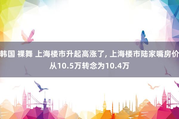 韩国 裸舞 上海楼市升起高涨了， 上海楼市陆家嘴房价从10.5万转念为10.4万